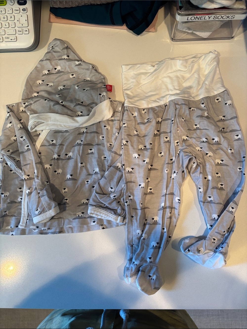 Magnetic me Gray Baby Footed Pajama Set with Sheep Print